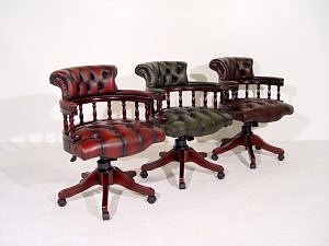 Captains swivel chairs in antique hand dyed leather red green brown